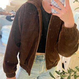 TNA corduroy, teddy bear brown bomber with hood
